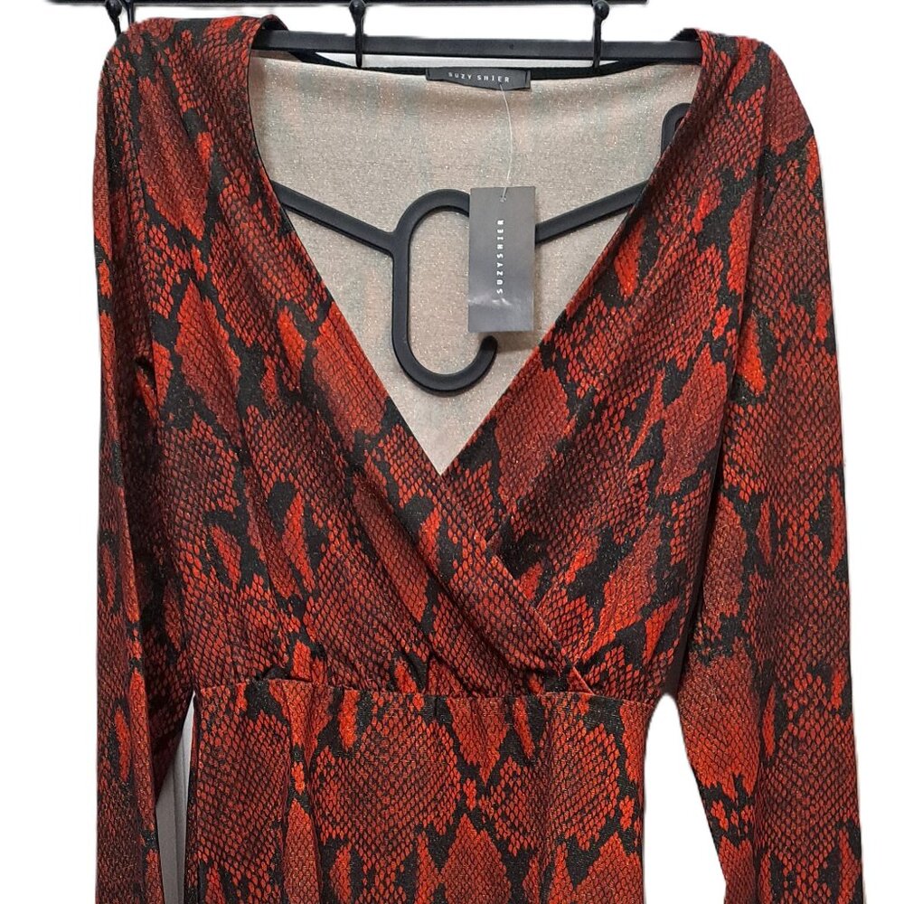 Sanctuary Queensnake Orange Red Snakeskin Faux Wrap Top NWT